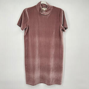 Women's Madewell Short Sleeve Velvet Mini Mock Neck Mauve Dress Small